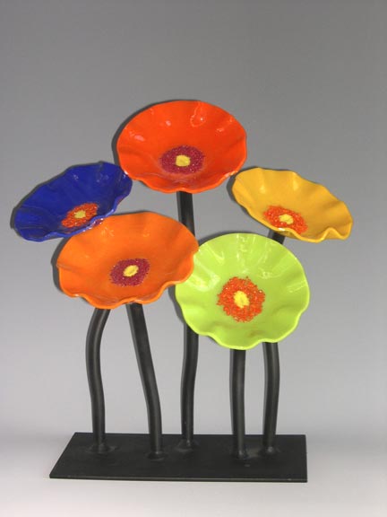 Tabletop Poppies — Opaque — fused glass by Carole Perry, Laughing Glass Studio