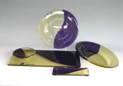 5-Piece Dinnerware — Purple — fused glass by Carole Perry, Laughing Glass Studio